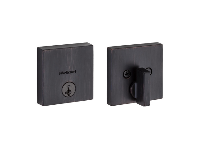 Downtown Deadbolt Lock, Venetian Bronze Square Exterior Keyed Front Entry Door, Pick Resistant SmartKey Rekey Security, Single Cylinder Dead Bolt,...
