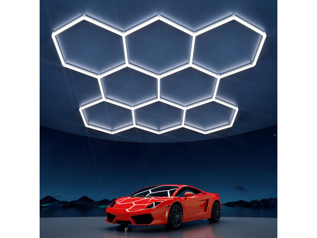 Hexagon Garage Lights: 245W 35 Pack 8 Grids LED Garage Lights - Easy Install 6500K Super Bright Honeycomb Light for Warehouse, Car Detailing Shop,...