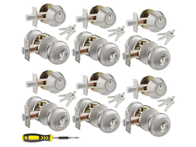 6 Set All Keyed Same Entry Door Knobs and Single Cylinder Deadbolt Combo Set for Entrance and Front Door, Keyed Alike Exterior Door Lock Set with...