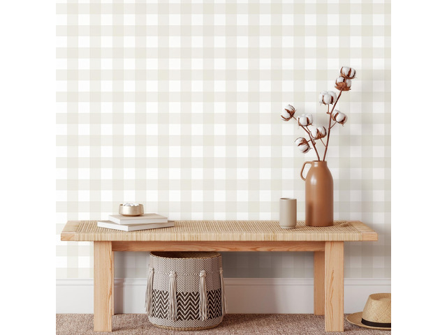 Plaid Peel and Stick Wallpaper Gingham Checkered 17.3''×787'' Beige Plaid Contact Paper for Cabinets Self Adhesive Removable Waterproof Bathroom...