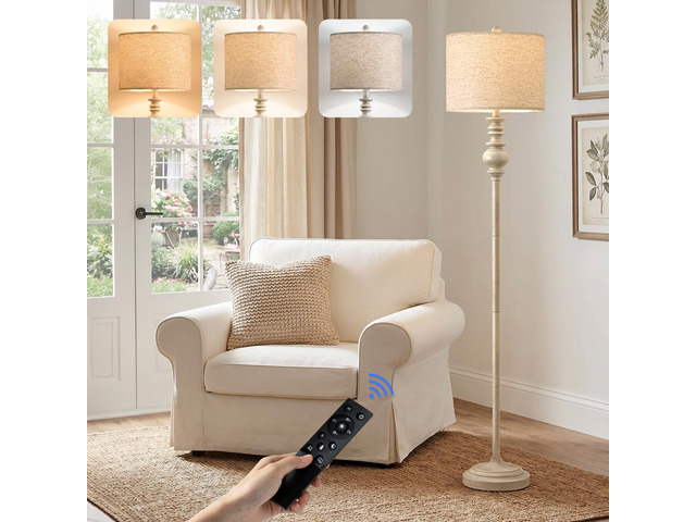 64.25' Farmhouse Floor Lamp with Remote, Dimmable Floor Lamp with Adjustable Color Temperatures, Tall White Standing Floor Lamps for Living Room...