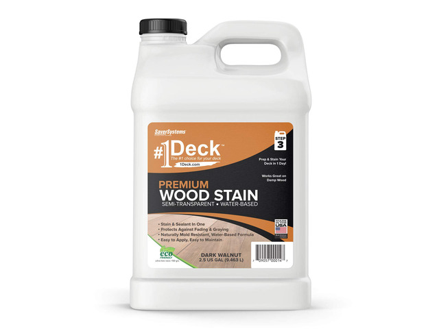 #1 Deck Premium Semi-Transparent Outdoor Wood Stain and Sealer in One - Water Based Wood Stain for Decks, Fences, & Siding - 2.5 Gallon (Dark Walnut)