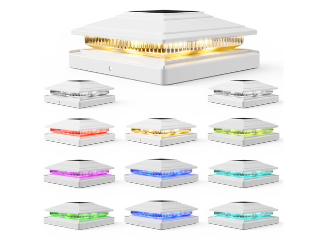 Solar Post Cap Lights 12pack, 8 Color Modes, for 4x4 5x5 6x6 Posts White IP65 Waterproof Fence Post Solar Light,Outdoor Deck Post Lights with 8...