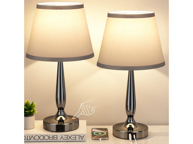 Touch Table Lamp for Bedroom Set, Small Bedside Lamps Set of 2 with USB C Charging Port, 3 Way Dimmable Touch Control Nightstand Lamps, LED Bulb...