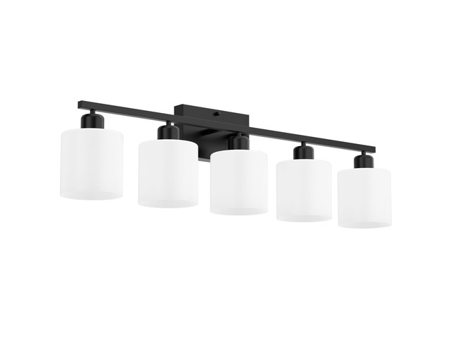 Bathroom Black Lighting Fixtures Over Mirror, Anti-Rust 5-Light Bathroom Vanity Lights,Milky White Glass Shades