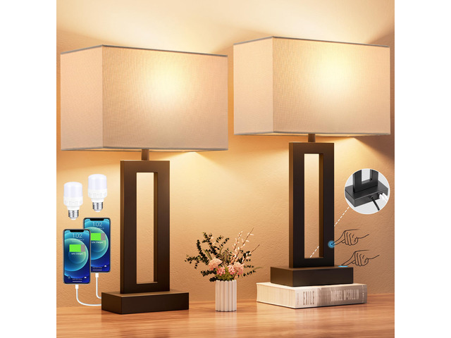 Nightstand Table Lamps for Bedrooms Set of 2 - Touch Bedside Lamp with USB C+A, 3 Way Dimmable Living Room Lamps for End Tables Set of 2, Modern...