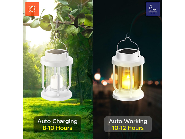 Solar Lantern Outdoor & Indoor Use Hanging Solar Lights with Realistic Flickering Flameless Candle, Weatherproof for Gardens, Patios, Trees, and...