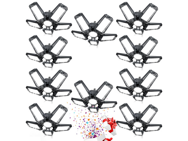 Garage Lights - 160W 16000LM 6500K Screw in LED Garage Lights 5+1 Deformable Panels for Basement, Workshop, Attic,E26/E27, Black(10)