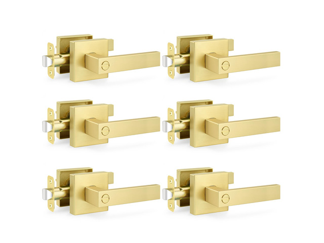 6 Pack Gold Door Handles Interior Door Knobs with Satin Brass Finish, Heavy Duty Zinc Alloy Privacy Keyless Door Locks for Bedrooms Bathrooms,...