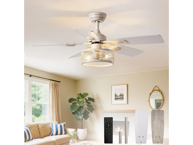 42-Inch Ceiling Fans with Lights: Caged Ceiling Fans Dual Finish 5 Blades - Rustic Ceiling Fan with Remote Control for Farmhouse Living Room...
