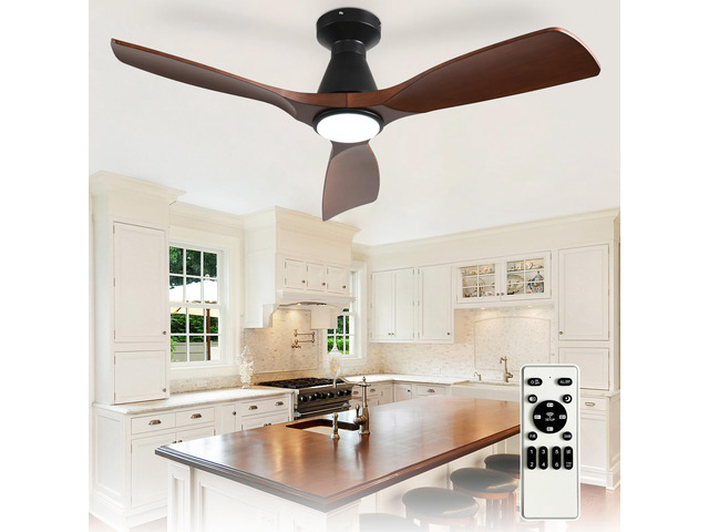 42-Inch Ceiling Fans with Lights: Walnut 3 Blade Flush Mount Low Profile Ceiling Fan for Bedroom - Dimmable Indoor Outdoor Fan with Remote Control...