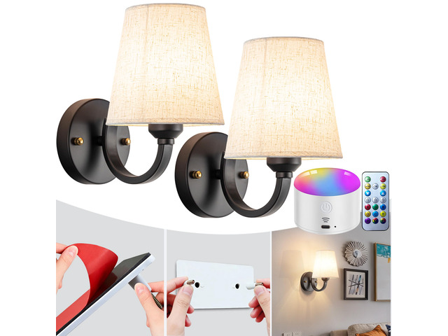 Peel and Stick Wall Sconces, No Drilling Stick On Wall Sconce, Wireless Battery Operated Wall Lights, Adhesive Wall Lamp with 10000mAh Battery Bulb...