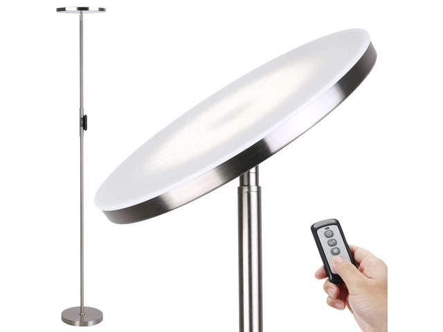 LED Torchiere Floor Lamp with Remote, Stepless Dimmable Brush Nickel Super bright uplight fills ceilings and dark corners for living rooms,...