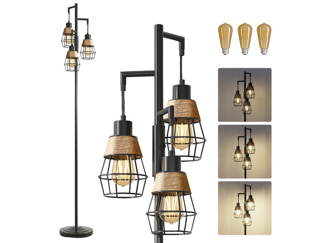 70' Floor Lamps for Living Room, Stepless Dimmable Boho Floor Lamp with 3 Bulbs, Tall Farmhouse Industrial Corner Standing Tree Lamp for Bedroom,...