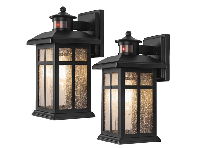 Motion Sensor Outdoor Wall Lights 2 Packs Dusk to Dawn Outdoor Lighting Hardwired Exterior Light Sconces with E26 Sockets & Tempered Glass, Wall...