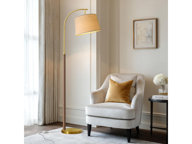 62.5' Wood Floor Lamps for Living Room with Foot Switch Tall Standing Lamp Arc Floor Lamps for Bedroom Mid Century Modern Corner Gold Floor Lamps...