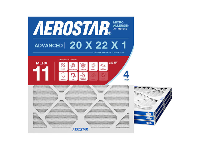 Allergen & Pet Dander 20x22x1 MERV 11 Pleated Air Filter (Actual Size: 19 3/4'x21 3/4'x3/4'), 4-Pack