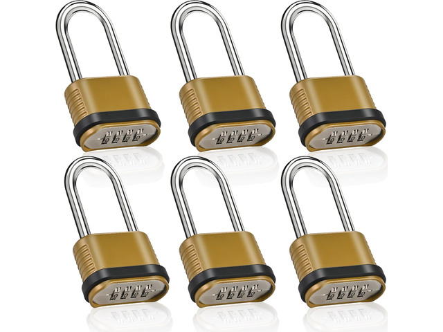 6 Pack Long Shackle Combination Padlock, Heavy Duty Combination Locks 105mm Outdoor Waterproof Combo Lock for Outdoor Fence, Locker, Sheds, Gym,...