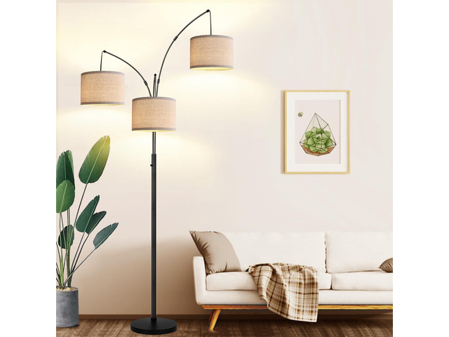 Dimmable 3 Lights Floor Lamp - 3000LM Super Bright Arc Floor Lamps for Living Room, Modern Tall Standing Lamp With Beige Shades, Mid Century Tree...