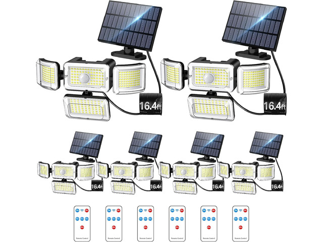 Solar Outdoor Lights Motion Sensor 3500LM 288 LED Security Light with Remote Control IP67 Waterproof 4 Heads Flood Lights (6 Pack)