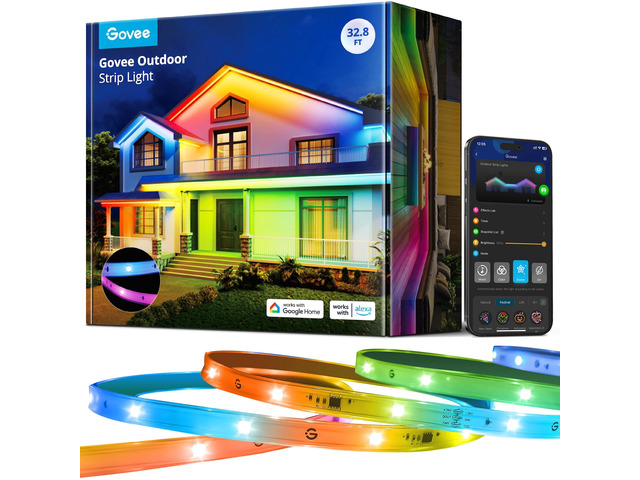 Outdoor LED Strip Lights, 32.8ft Smart Outdoor Lights Work with Alexa and Google Assistant, App Control, IP65 Waterproof, RGBIC LED Lights for...