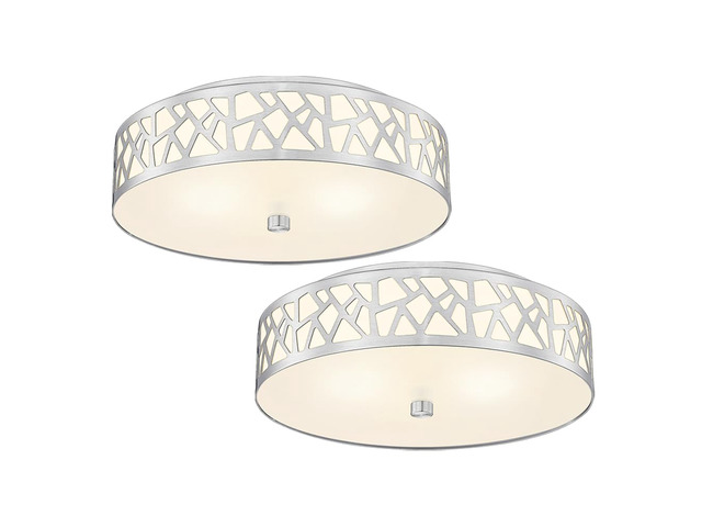 2-Light Flush Mount Ceiling Light,12 inch Modern Close to Ceiling Light Fixture with Brushed Nickel Metal and Frosted Glass Shade for Hallway,...
