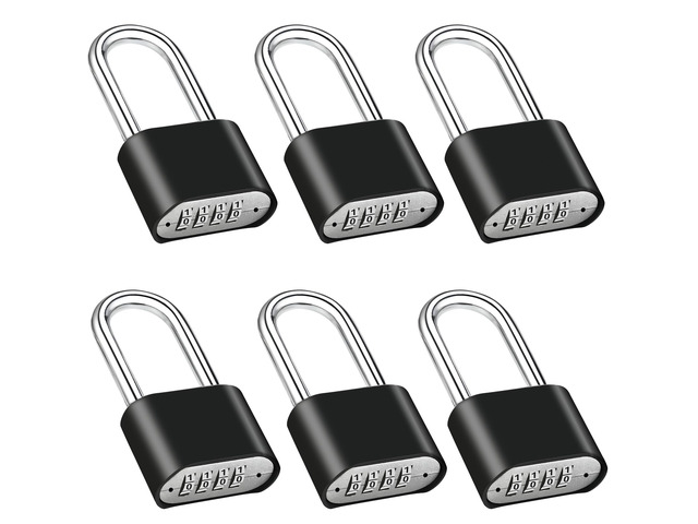 6 Pack Long Shackle Combination Padlock, Heavy Duty Combination Locks 105mm Outdoor Waterproof Combo Lock for Outdoor Fence, Locker, Sheds, Gym,...