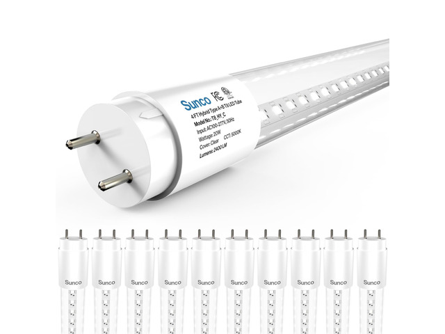10 Pack 4 Foot T8 LED Tube Light Bulbs, 5000K, 20W, Hybrid A+B 2400LM, Clear Lens, Daylight, Single/Double-Ended Power, 48 Inch Fluorescent Bulb...