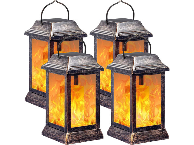 Flickering Flame Solar Lights Outdoor Metal Hanging Lantern, 4 Pack Realistic Flame Effect, Charges in 6-8 Hours, 10-12-Hour Runtime, IP65...