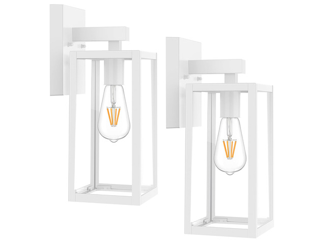Outdoor Wall Light Fixtures, Exterior Waterproof Wall Lanterns Large White Porch Wall Lights, Anti-Rust, E26 Socket, Clear Glass Outside Wall Mount...