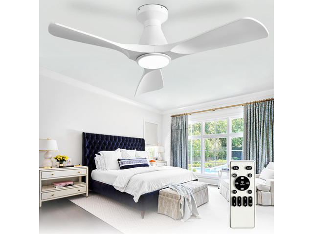 42-Inch Ceiling Fans with Lights: White 3 Blade Flush Mount Low Profile Ceiling Fan for Bedroom - Dimmable Indoor Outdoor Fan with Remote Control...