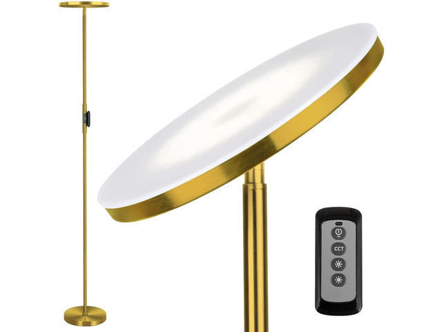 LED Torchiere Floor Lamp with Remote, Stepless Dimmable, Brushed Gold Super bright uplight fills ceilings and dark corners for living rooms,...