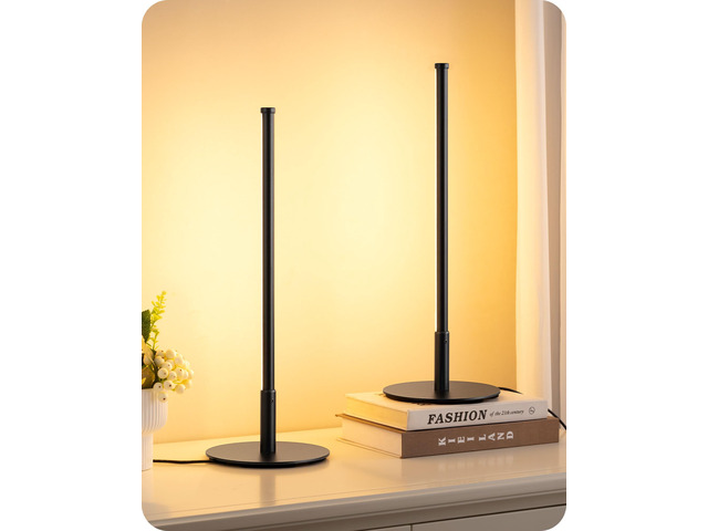 LED Table Lamp Set of 2, Modern Desk Lamps, Black Bedside Lamps Stepless Dimmable, Metal Finish, 3 Color Temperature, 6W, Ideal for Bedroom, Living...
