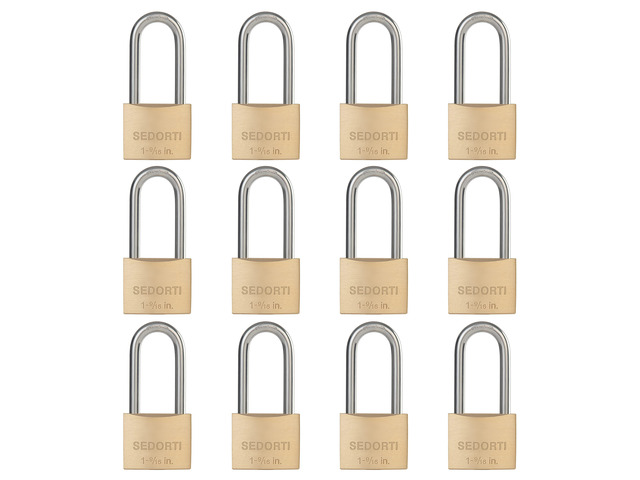 Weatherproof Padlock with Stainless Steel 304 Long Shackle and Solid Brass Body, 1-9/16 in. Wide, 12 Padlocks Keyed Alike, Marine Grade Rustproof...