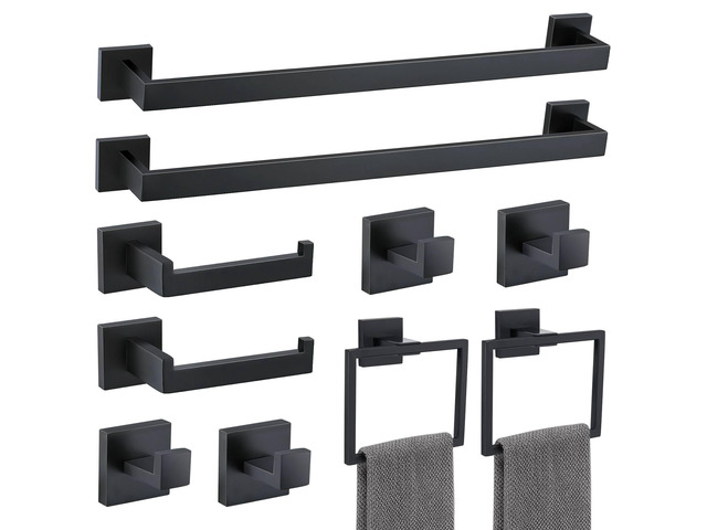 10 Pieces Bathroom Hardware Accessories Set Black Towel Bar Set Towel Holder Racks Set for Bathroom,SUS304 Stainless Steel,Wall Mounted 23.6-Inch