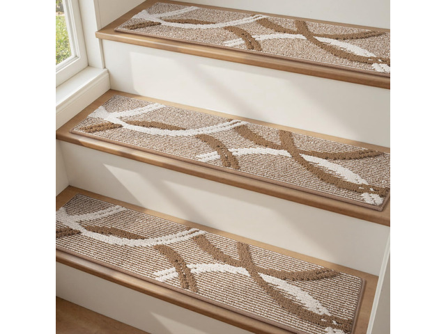 Peel and Stick Stair Treads Non Slip for Wooden Steps 15 PCS, 8'x30' 3D Textured Carpet Stair Tread Indoor, Residue-Free Adhesive Washable Stair...
