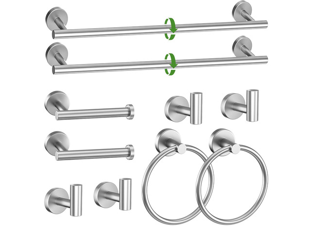 10-Piece Towel Bar Set Brushed Nickel Bathroom Hardware Accessories Set Includes 23.6in Towel Bar Round Towel Ring TP Holder and Hooks Stainless...