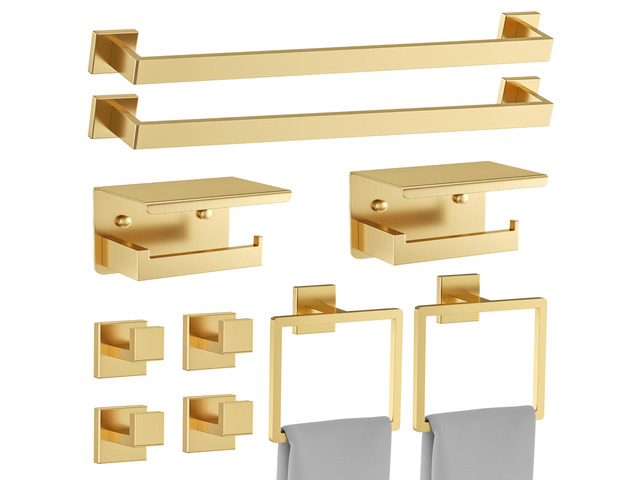 10 Pieces Brushed Gold Towel Bar Set Bathroom Hardware Accessories Set Upgraded Toilet Paper Holder Towel Holder/Racks Set for Bathroom Stainless...