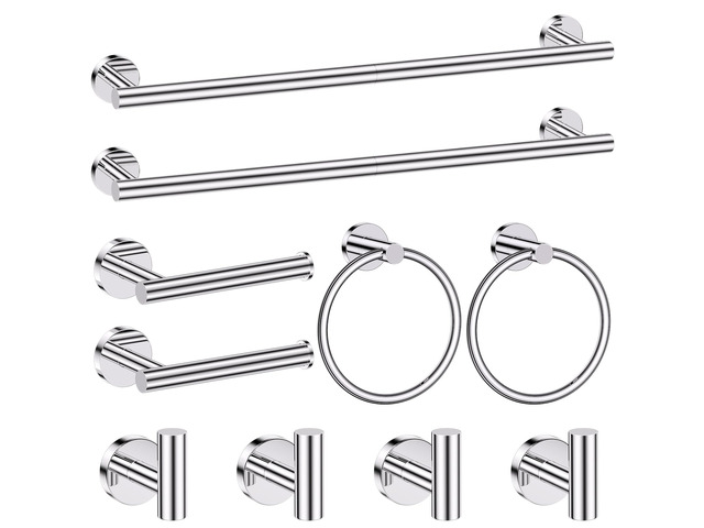 Chrome Bathroom Hardware Set,10 Pieces Towel Bar Towel Holder Set Includes Towel Bar, Toilet Paper Holder,Towel Ring and Towel Hook Wall Mount...