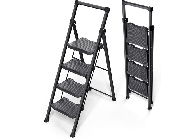 Step Ladder 4 Step Folding, 900lbs 4 Step Ladder with Anti-Slip Wide Pedal and Handrails, Lightwight Household Ladder, Pass 900LBS Testing, for...