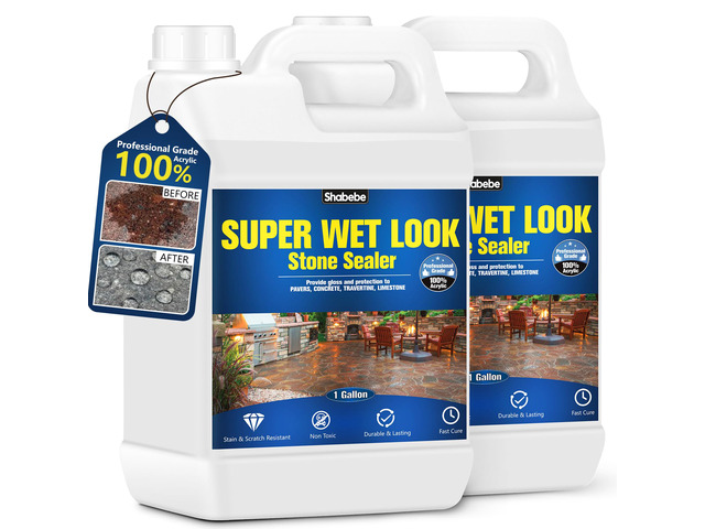 Super Wet Look Stone Sealer-2 Gallon, Durable & Long-Lasting Protection with High Gloss Finsh, Stain Proof, Against Water Damage & Dissolved Salts...