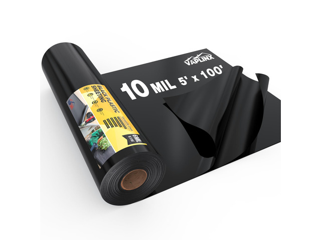 10 Mil Black Plastic Sheeting 5x100 FT Heavy Duty Polyethylene Plastic Rolls for Garden, Black Plastic Rolls for Crawl Space Vapor Barrier,...