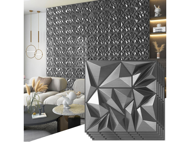 33-Pack Modern Diamond Textured 3D Wall Panels, 12 x 12 in, Silver Light PVC, Waterproof, Scratch Proof, Decorative Wall, Ideal for Home, Office &...