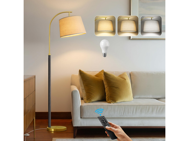 Real Wood Floor Lamps for Living Room Bedroom, 62' Mid Century Modern Lamp Dimmable Remote 3 Color Temperature, 9W Bulb Included, Foot Switch,...