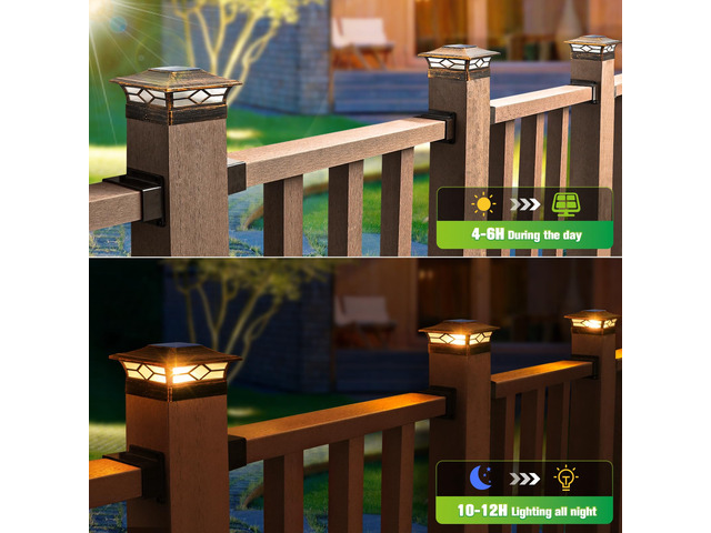 Solar Post Cap Lights Outdoor 6pack, Waterproof Solar Powered Deck Fence Post Lights for 4x4 Wood/Vinyl Posts, Solar Outdoor LED Light with...