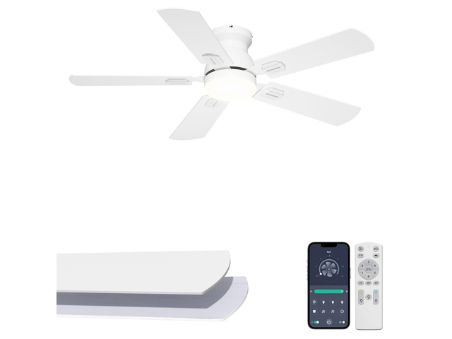 42'' White Flush Mount Ceiling Fans with Lights for Nursery Room App/Remote Control, Low Profile, Space-Saving, Quiet DC Motor, 3CCT Dimmable, 6...