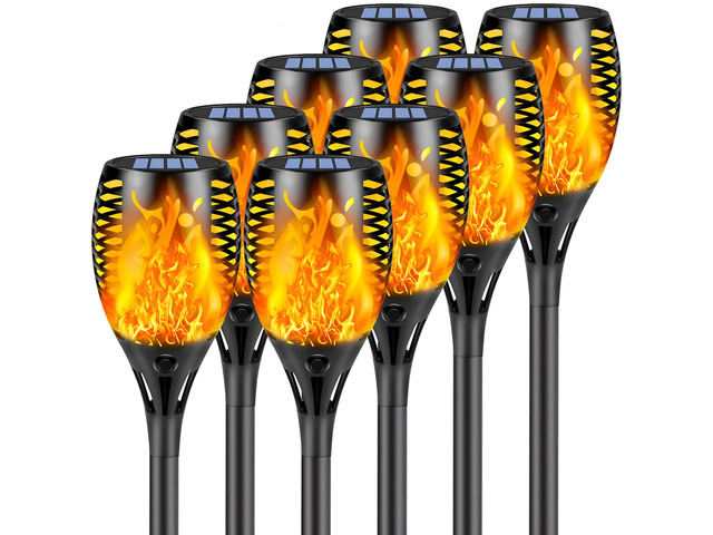 Solar Torch Lights with Flickering Flame Larger Size Solar Flame Lights 8 Pack Upgraded Solar Lights Outdoor for Halloween Decor, Waterproof Solar...