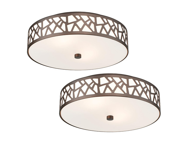 2 PK Flush Mount Ceiling Light Fixture, 12 Inch Ceiling Light Fixtures with Frosted Glass Shade, 2 - Bulb Oil Rubbed Bronze Light Fixtures Ceiling...
