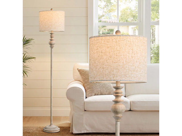 64.25' Farmhouse Floor Lamp for Living Room, Tall Antique Gray Standing Lamp with Rotary Switch, Vintage Reading Lamp for Bedroom & Nursery, Rustic...