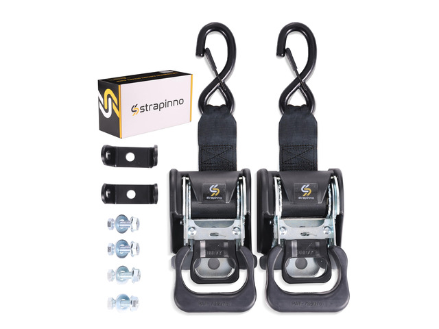 2PCS Retractable Ratchet Straps (1 7/8 in x 4 ft) Heavy Duty Transom Tie Downs for Boat, PWC Trailer - Extra Mounting Brackets & Bolt Set,Safety...